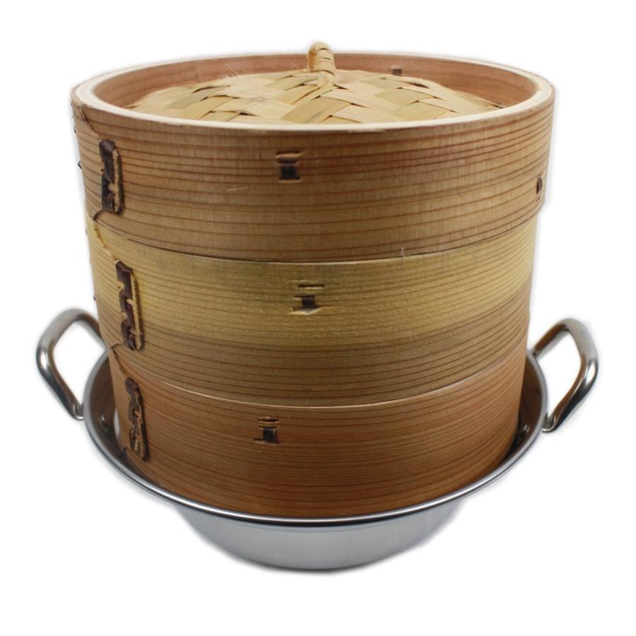 セイロ　業務用 IH対応 鍋つき蒸篭（セイロ） 2段（本体2個蓋1個）セット 業務用