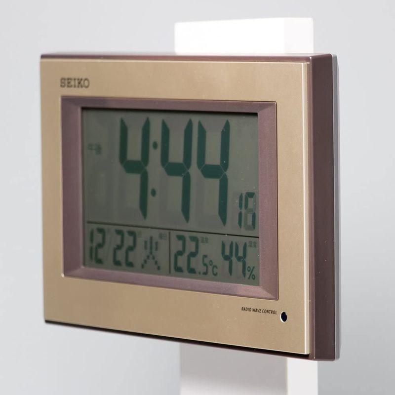 セイコー クロック 掛け時計 夜でも見える 湿度 表示 カレンダー 温度 電波 デジタル パール SQ438G 自動点灯 薄金色 SEIKO