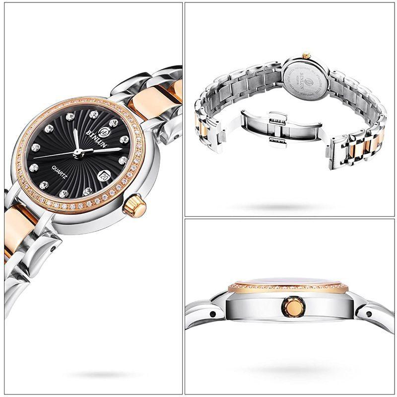 海外輸入 Binlun 腕時計レディース シルバー ドレス女性用時計 カジュアル ステンレス 日付 うで時計 可愛い おしゃれ 防水クォーツウォッチ 腕時計