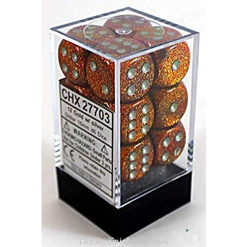 Chessex グリッターゴールド/シルバー 16mm d6 ダイスブロック (12個のサイコロ)[並行輸入品]