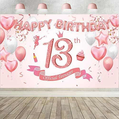 13歳の誕生日 ローズゴールド パーティーデコレーション 特大生地 ローズゴールドサインポスター 13歳の誕生日背景 写真 パーティー用品 記念日 写