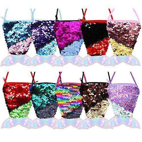 LovesTown マーメイドスパンコール財布 10個 マーメイドテール財布 キラキラリバーシブル スパンコール小銭入れ 子供 マーメイド パーティー