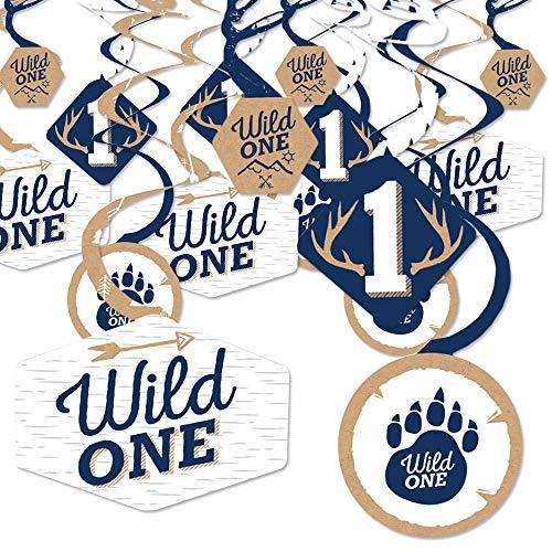 Big Dot of Happiness He's a Wild One - 鹿の1歳の誕生日パーティー 吊り下げ装飾 - パーティーデコレーション