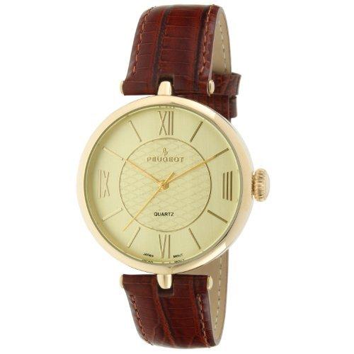 Peugeot レディース腕時計 大きくて読みやすい文字盤 ローマ数字 レザーバンドストラップ M ブラウン[並行輸入品]