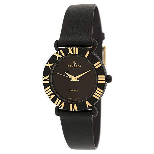 Peugeot レディース ミッドナイトブラックウォッチ 盛り上がったゴールドローマ数字ベゼル ブラックストラップ[並行輸入品]