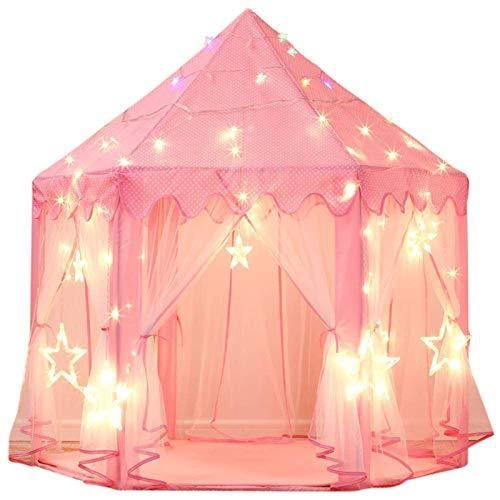Sumbababy プリンセスキャッスルテント 女の子用 妖精プレイテント 子供用 六角形 プレイハウス 大きな星のライト付き おもちゃ 子供や幼児向