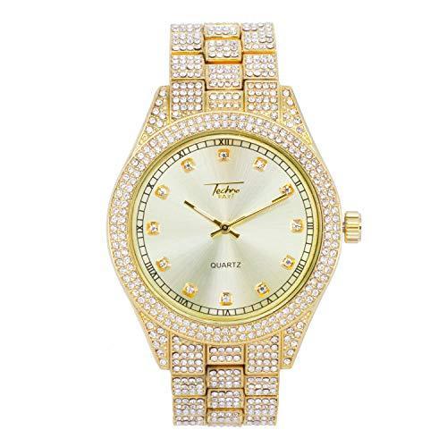 メンズ ICY ダイヤモンドウォッチ キラキラ光るメタルバンドと模造ダイヤモンドクリスタル 18Kゴールドトーン、シルバーとツートンカラー ? 完全に