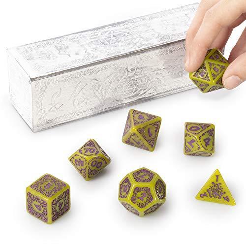 Titan Dice Achlys ? 7つの巨大な多面体ダイスセット ? 25mmジャンボダイス ? グリーンカラー パープルアメジストナンバー ?