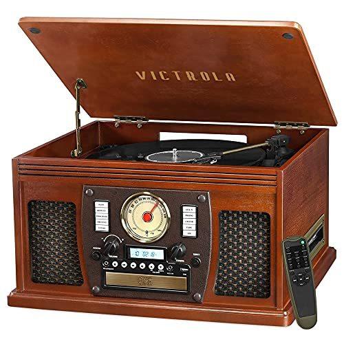 Victrola Nostalgic Aviator Wood 8-in-1 Bluetooth Turntable Entertainment Ce