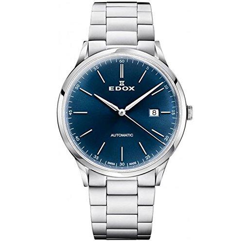 本店は メンズ Edox Les BUIN[並 3M 80106 アナログ腕時計 自動ブルーダイヤル スチールブレスレット&ケース 42mm Vauberts 腕時計用ベルト、バンド