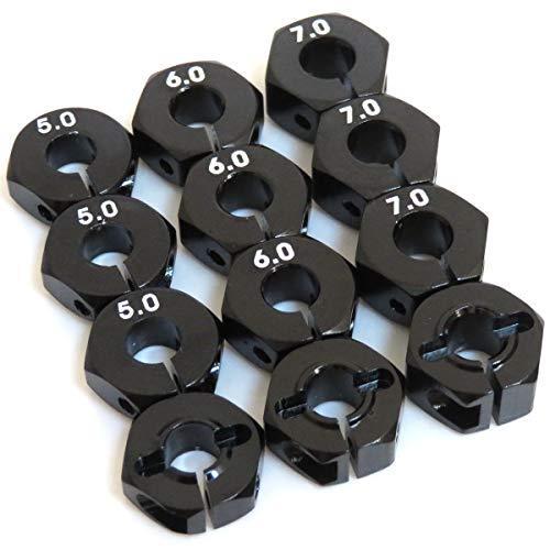 RCアルミホイールハブクランプタイプ 5mm 6mm 7mm ブラック 1/10 RCカー六角12mmホイールリム
