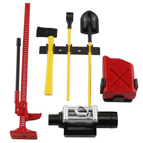 E-outstanding 6イン1 1/10スケール プラスチックアクセサリーツールキット ガス缶 ウィンチ ジャック シャベル 斧 こじ棒 SCX
