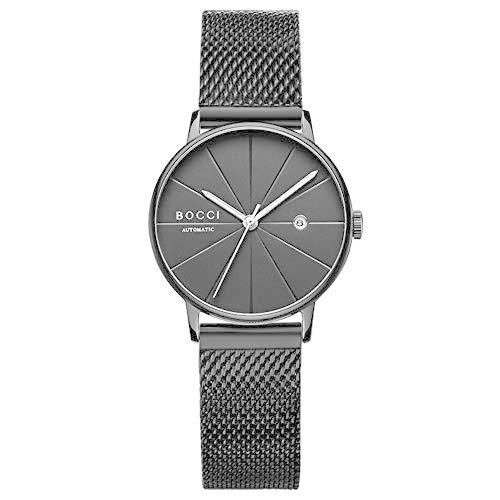 BOCCI レディース自動巻き腕時計 アナログステンレススチールメッシュバンド カジュアルファッション レディース腕時計 愛のこもったギフト ブラック