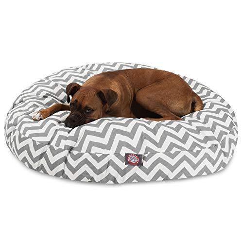 Gray Chevron Large Round Indoor Outdoor Pet Dog Bed With Removable Washable