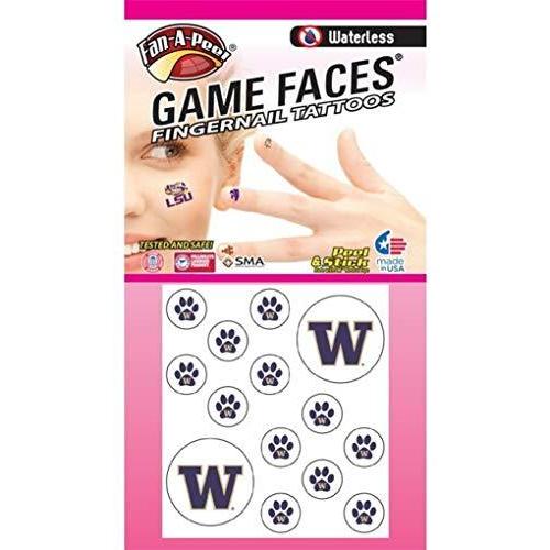 ワシントン大学 (UW ハスキーズ - 水を使わず剥がして貼れるテンポラリー指の爪タトゥー - 指の爪タトゥー12枚 & スピリットタトゥー2枚【並行