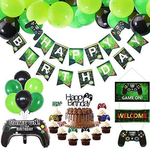CrzPai ビデオゲームパーティーデコレーション ハッピーバースデー ゲームバナー ゲームオンウェルカムハンギングデコレーション ゲーマーパーティー