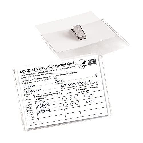 100 Pcs Clear Plastic Horizontal Name Badge ID Card Holders