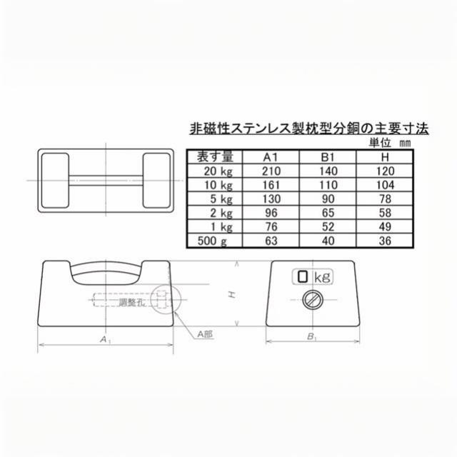 非磁性ステンレス製枕型分銅 F2級（1級） 20kg【送料無料】 |  | 01