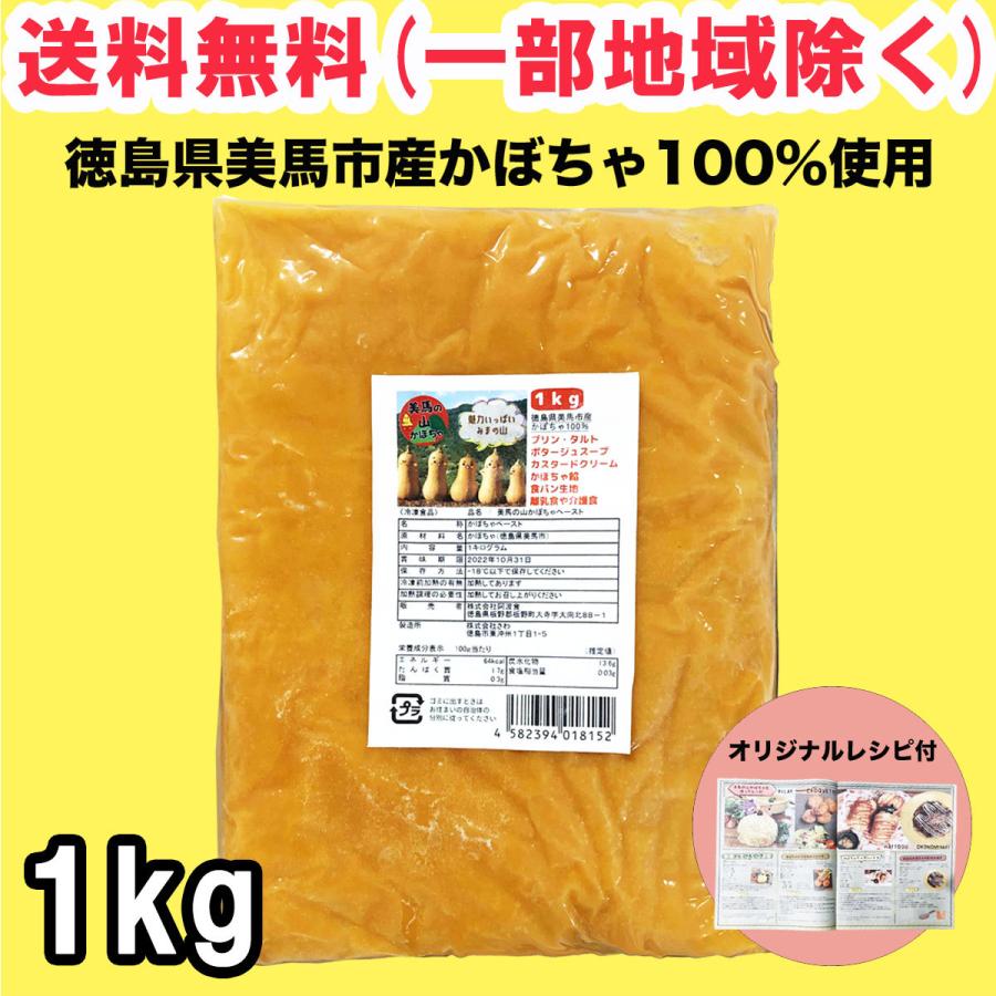 冷凍 美馬の山かぼちゃペースト 1kg 徳島県美馬市産かぼちゃ100% 業務用 バターナッツ品種 国産 南瓜 プリン スープ  送料無料（北海道・東北・沖縄除く）｜hakariurisaiyasu