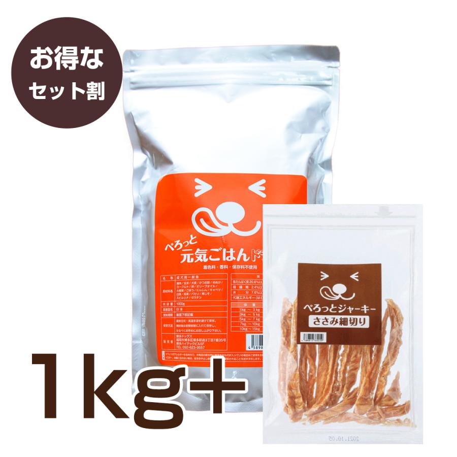 【お得セット】ぺろっと元気ごはん 1kg + ジャーキー40g 送料無料 見える無添加 国産 ドッグフード　爆買 | 