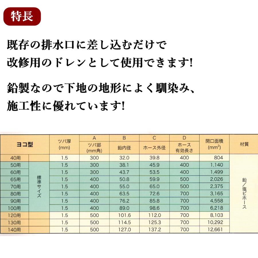 防水道具 鉛ドレン 改修ドレン ヨコ型 直径 40mm用 鉛内径 32mm ホース