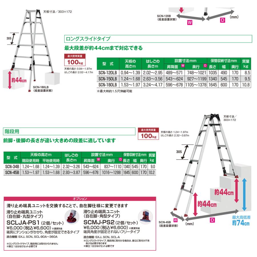 ピカコーポレイション スタッピー スタンダード SCN-210B 天板の高さ 1.82〜2.13m 1台 四脚アジャスト式 はしご兼用脚立 上部操作脚伸縮 Stapi_6