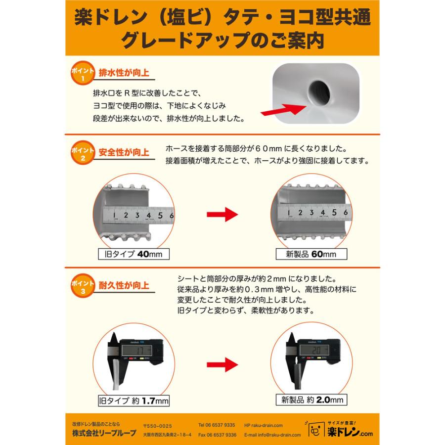 楽ドレン 塩ビ ドレン 改修用ドレン タテ・ヨコ型共通 直径 楽ドレン 塩ビ ドレン 改修用ドレン タテ・ヨコ型共通 直径