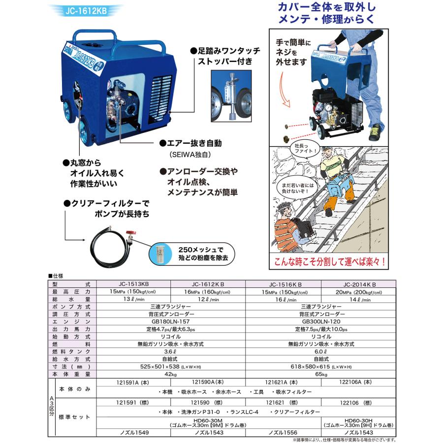 精和産業 洗浄機 JC-1513KB 本体のみ S121591A ｜ SEIWA 高圧洗浄機
