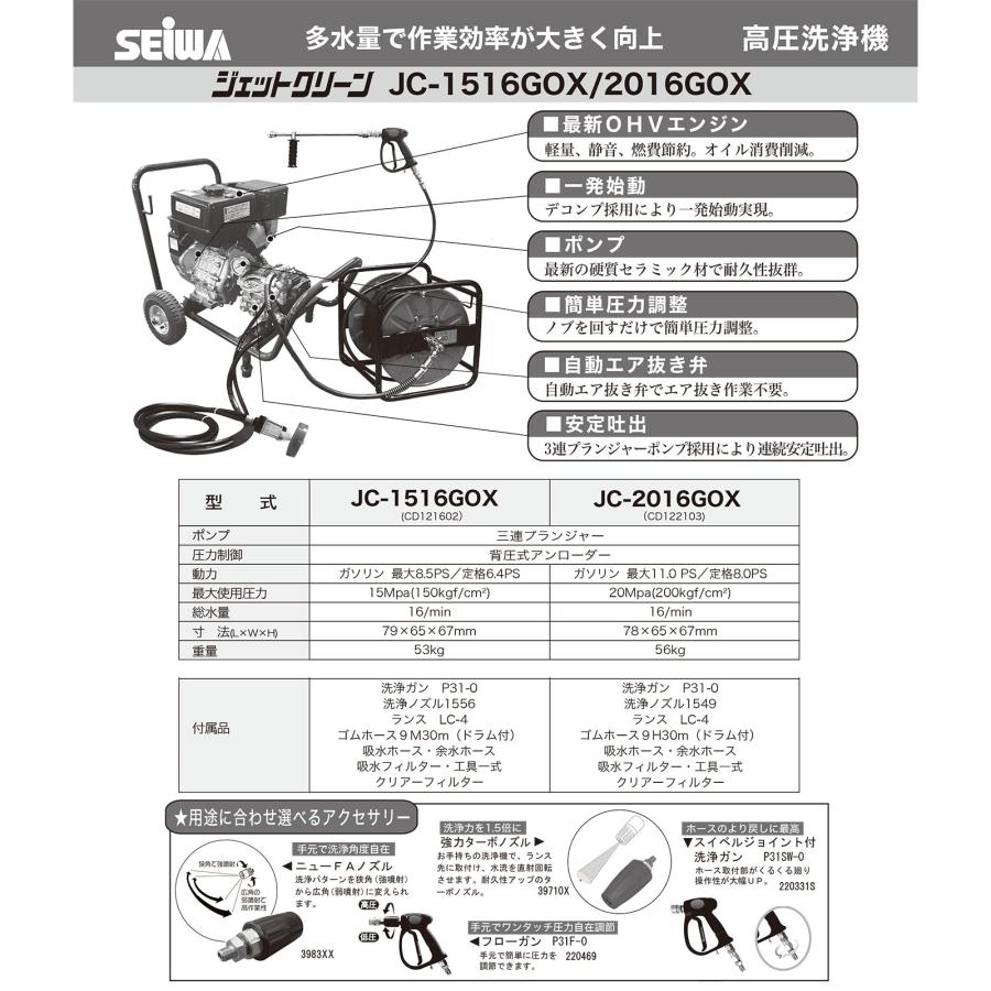精和産業 洗浄機 JC-1516GOX 標準セット 30mホースドラム付 121602