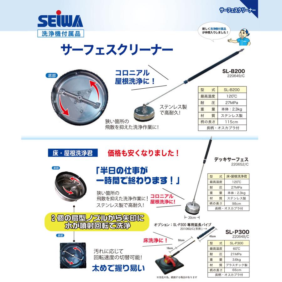 精和産業 サーフェスクリーナー SL-P300 3／8ワンタッチカプラ　高圧洗浄 楽天市場】精和産業 サーフェスクリーナー SL-P300 最高温度60℃ 耐圧