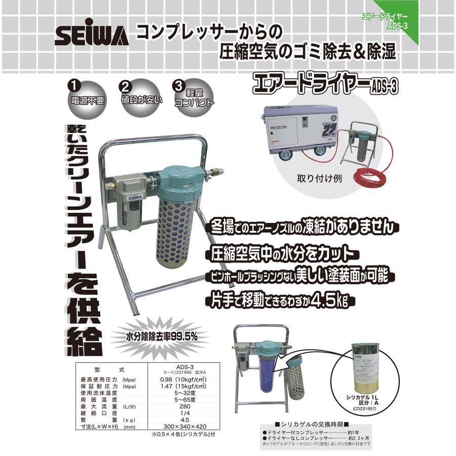 精和産業 エアドライヤー ADS-3 シリカゲル型 231956｜エアー機器