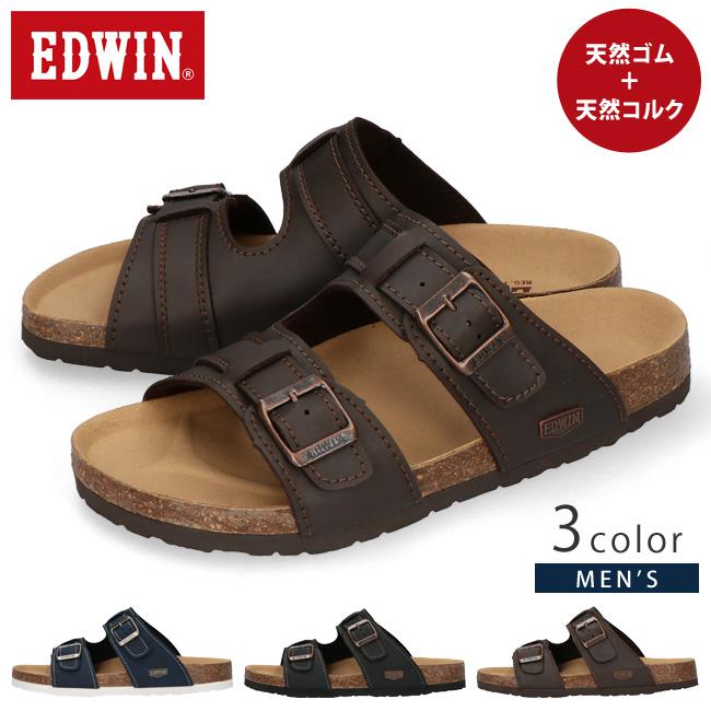 EDWIN（エドウィン） サンダル メンズ 黒 フットベットサンダル 歩き