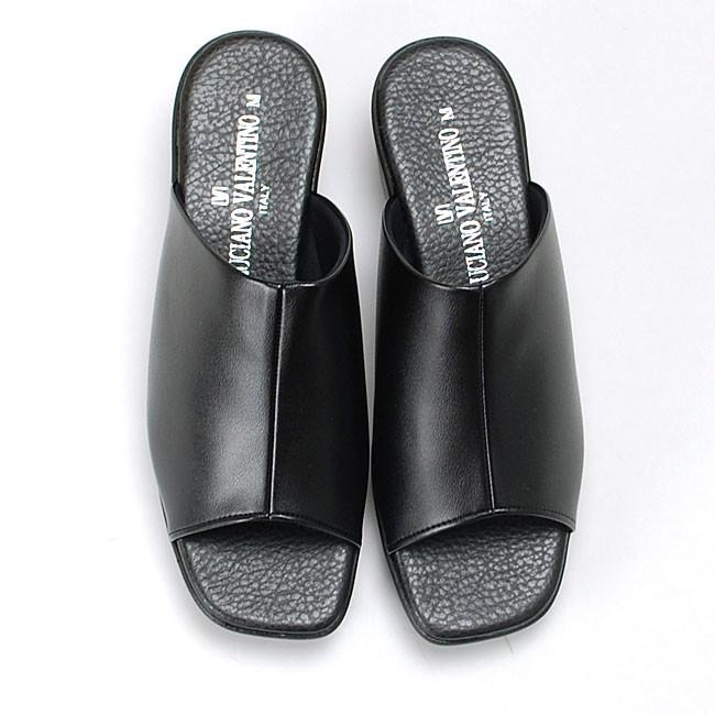 新品未使用品　銀座かねまつ　ウェッジソール　レザー　サンダル　ミュール　黒　23 サンダル レディース ミュール ウェッジソール 履きやすい 歩きやすい