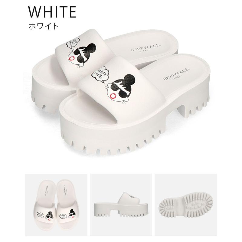 ハッピーフェイス シャワーサンダル レディース 厚底 黒 白 履きやすい