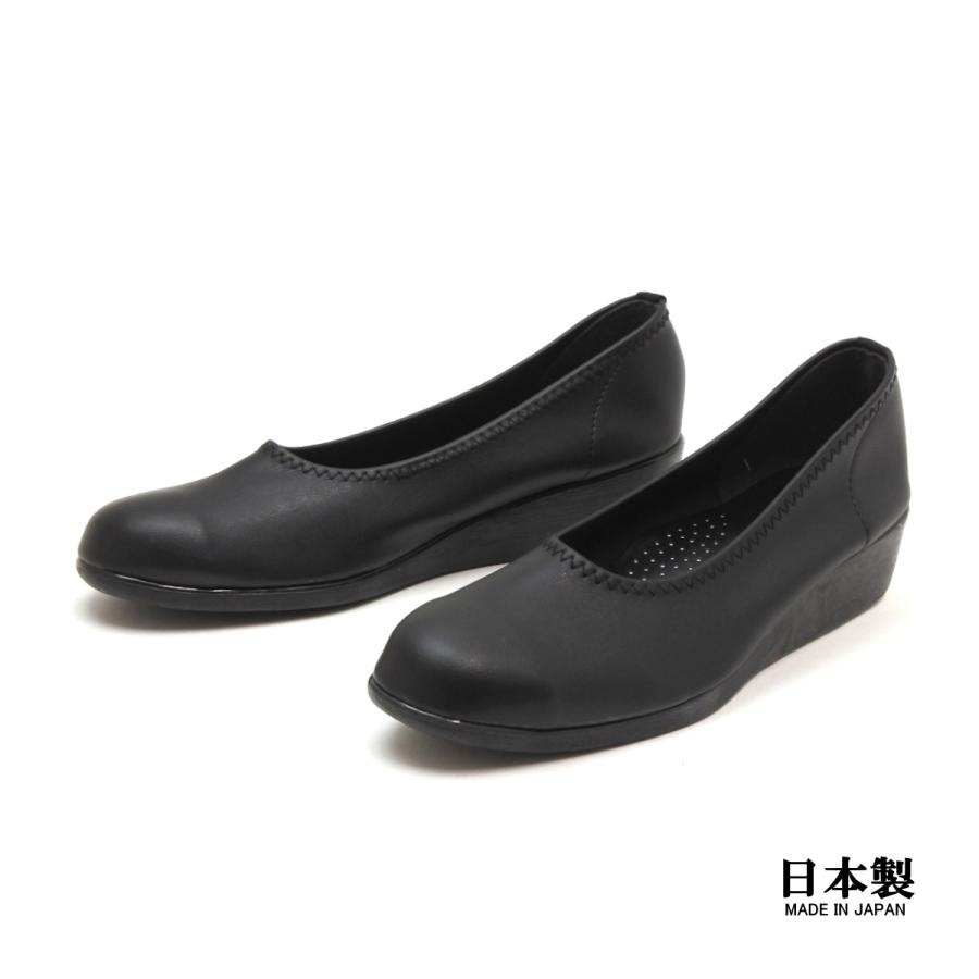 日本製 やわらか ストレッチ 幅広 ラウンドトゥ ローヒールパンプス