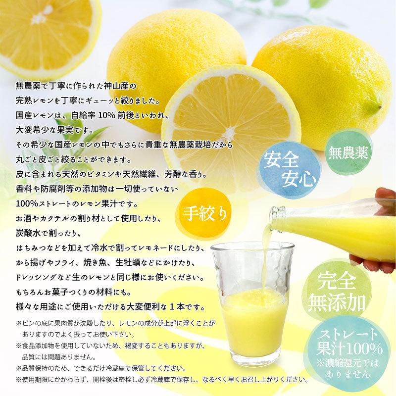 レモン果汁 720ml 6本セット　ストレート 国産 無添加 レモン 果汁 100% 徳島県産 徳島 日本製 神山レモン 瓶 ビン 料理 【常温便発送】