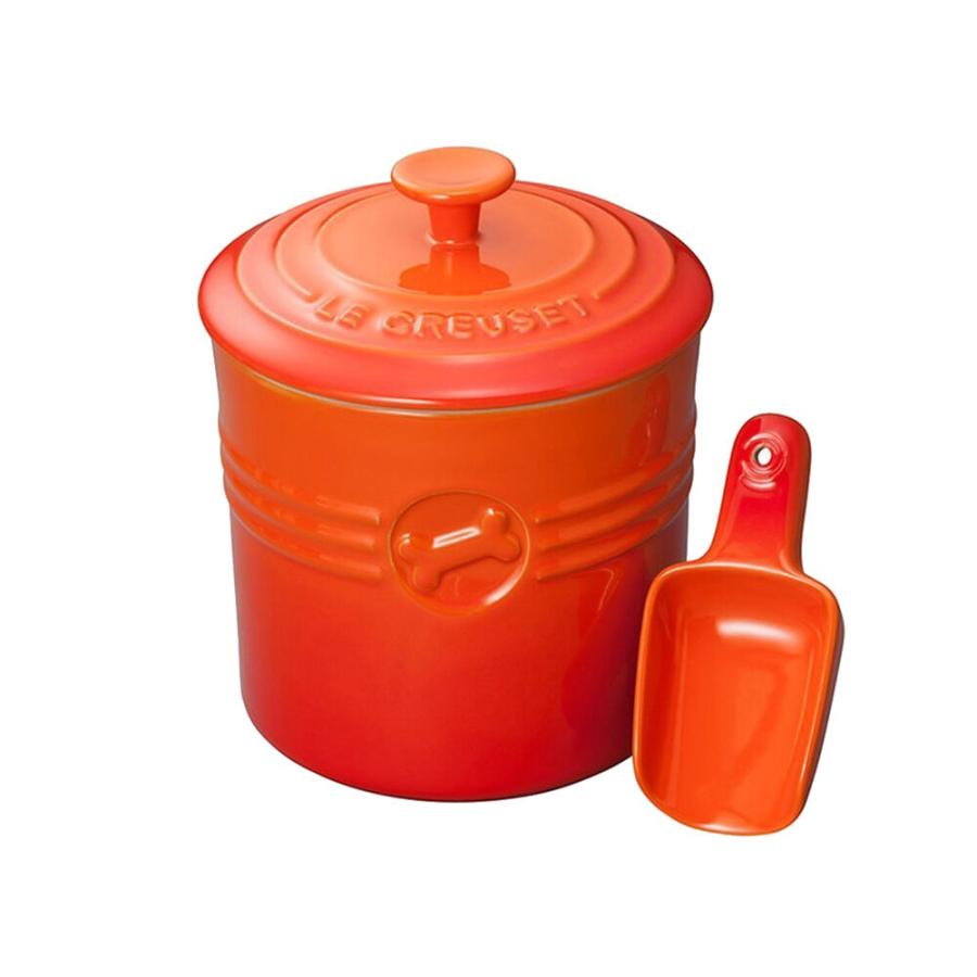 新品　コンテナー　ルクルーゼ　陶器　ペットフード　ドライフード　スコープ　犬猫 楽天市場】ルクルーゼ ごはん スクープ付き ペットフードコンテナー 食器・餌やり・水やり用品