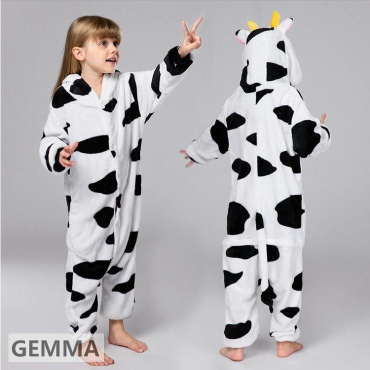 パジャマ 乳牛柄 牛年 年賀 キッズ 子供服 大人 親子ペア お揃い ペアルック 裏起毛 もこもこ 長袖 人形 ロンパース ルームウェア 可愛い 部屋着 フランネル