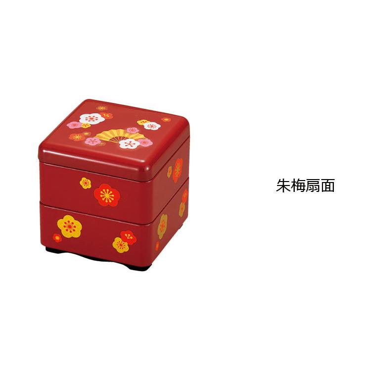 HAKOYA ミニ重箱 ミニお重珍味角 160ml 梅扇面 内朱塗 日本製 : ハコヤ