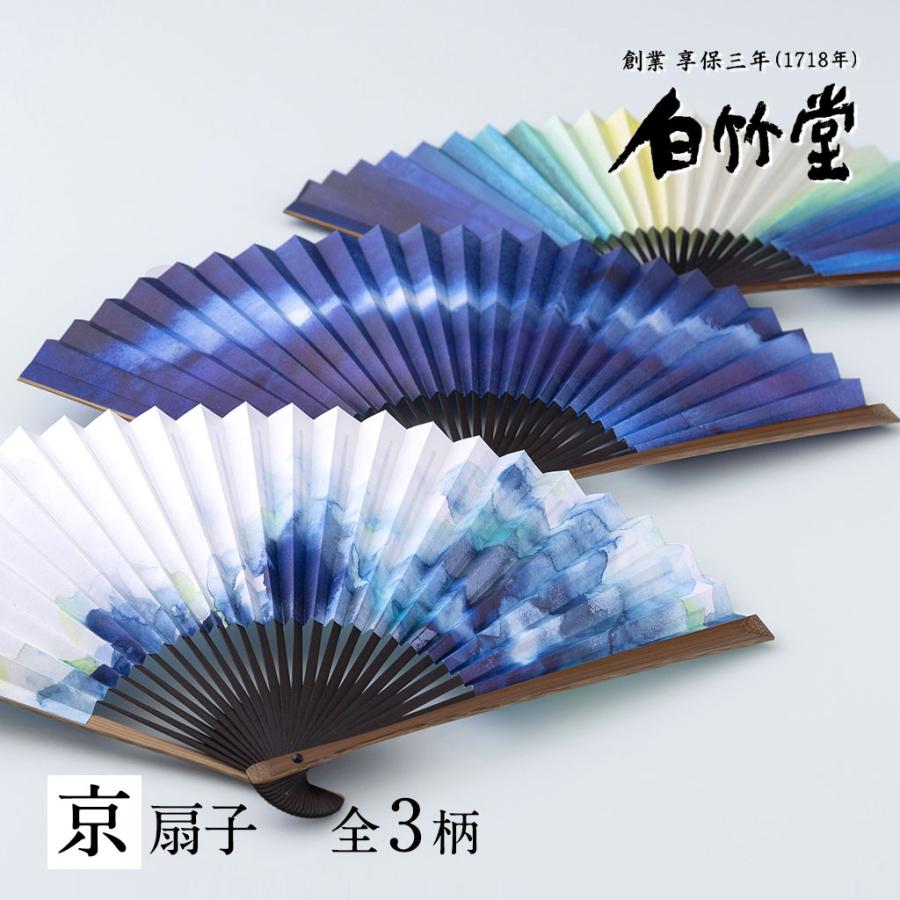 白竹堂 扇子 メンズ 男性 粋彩-青海波-扇子セット 扇子袋付き 京扇子