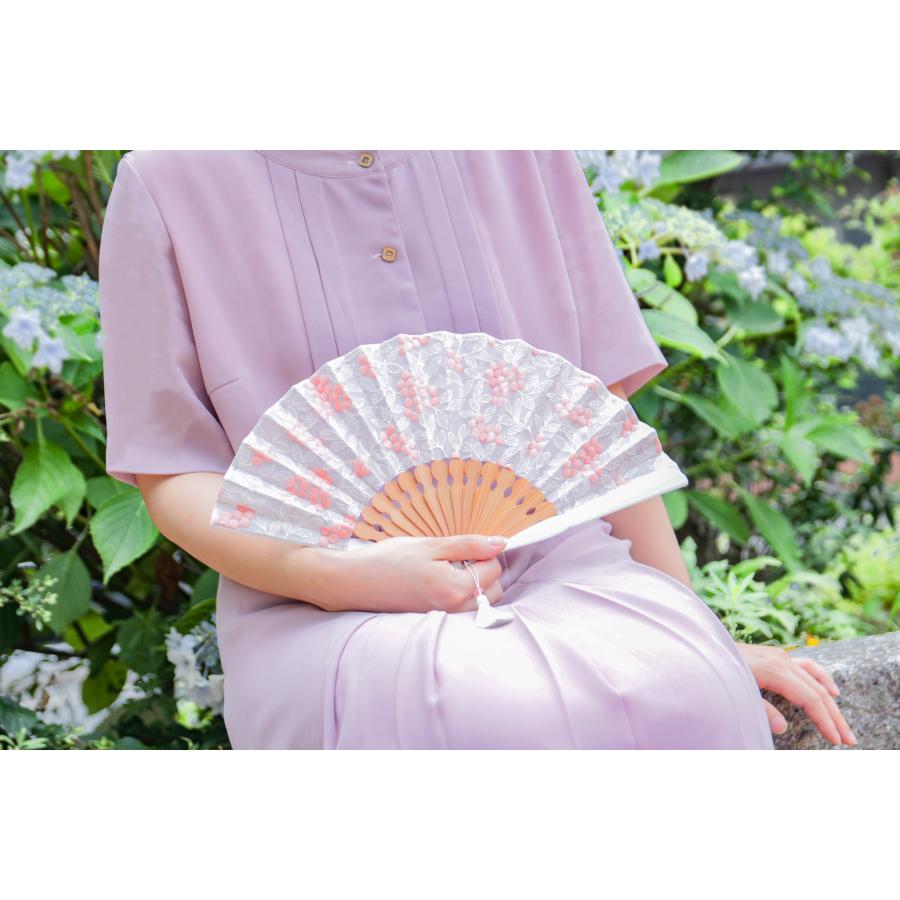 白竹堂 扇子 レディース 花柄 レース おしゃれ かわいい 扇子袋付き 名