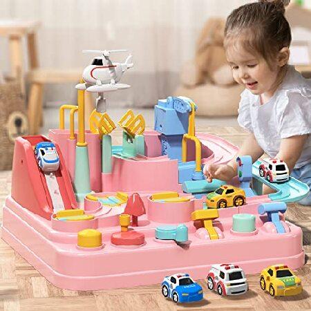 TEMI Kids Car Adventure Toys for Girls - Race Track Toddlers Toys for 3 4 5 6 7 Years Old， Puzzle Rail Car， City Rescue Magnet Toys w/ 3 Mini Cars， Ed Toys for