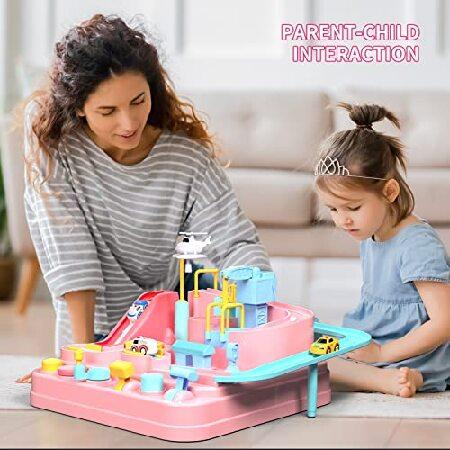 TEMI Kids Car Adventure Toys for Girls - Race Track Toddlers Toys for 3 4 5 6 7 Years Old， Puzzle Rail Car， City Rescue Magnet Toys w/ 3 Mini Cars， Ed Toys for