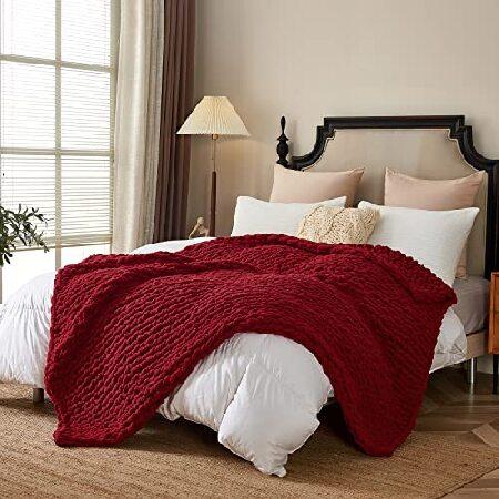 Longhui Bedding Red Handmade Chunky Knit Blankets, Luxurious Chenille Cable Knit Throw Blanket Yarn for Couch Sofa and Bed, Ultra Soft Decorative Burg - 4