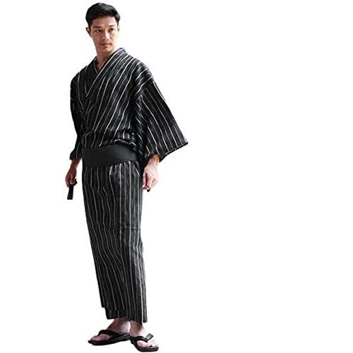 日本最大級の品揃え スプ Spu 浴衣 メンズ 男 浴衣セット 簡単 セット ワンタッチ帯 帯 下駄 扇子 巾着袋 5点セット しじら織り 綿 着物 人気 プリント 和 M 黒縞 B Plannerce Ir