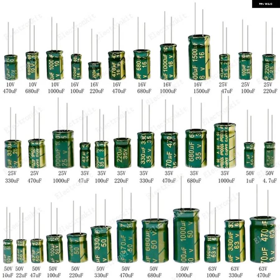並行輸入品 810個 36種類容量 緑色電解コンデンサセット 10V 25V 35V