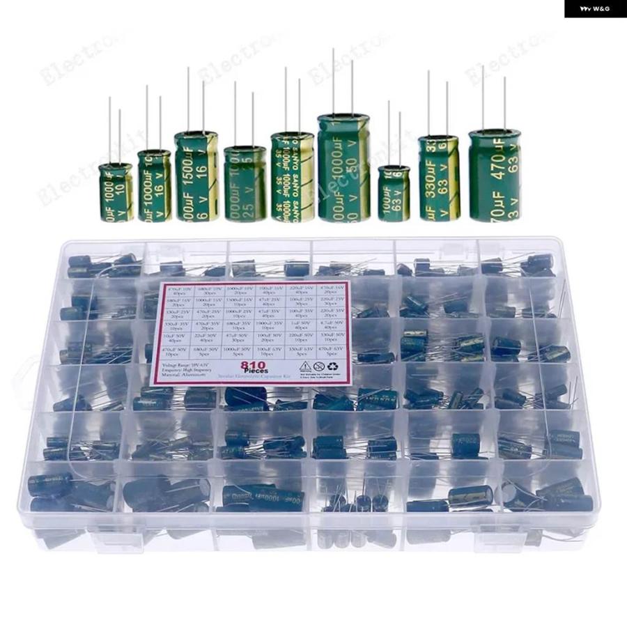 コンプセット 並行輸入品 810個 36種類容量 緑色電解コンデンサセット 10V 25V 35V