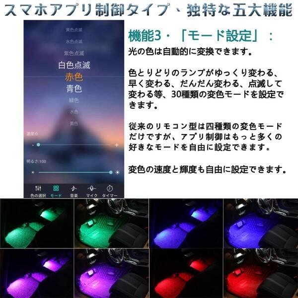 車内LEDテープライト 車フットランプ スマホアプリ制御 Bluetooth接続 無限調色 無段階調光 30種変｜hakusan-shop｜05