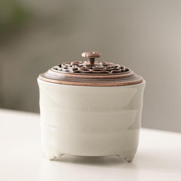 お香立て 線香立て 香炉 おしゃれ 陶磁器 お香たて オシャレ お香台 蓋付き 金属網 セット 渦巻 の商品画像