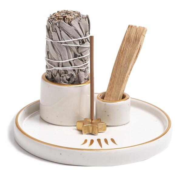 多機能 香炉 パロサント 受け皿 セージ皿 スティック コイル 香立て お香コーン用 浄化 瞑想 ヨ の商品画像